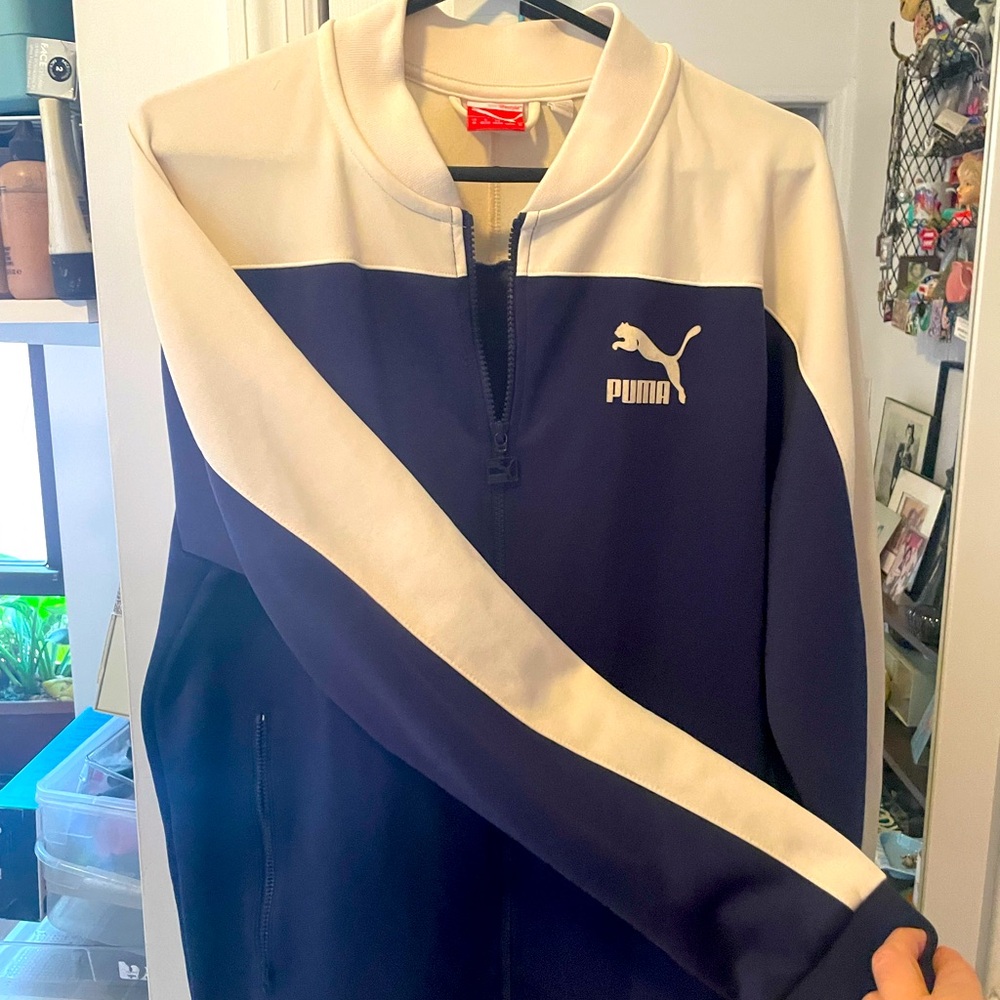 PUMA Men's Zip-Up Sweater in Navy and White mens size medium new